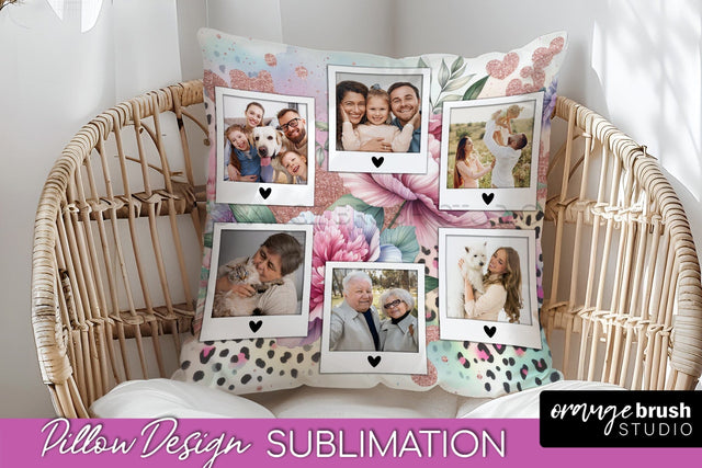 Flowers Photo Frame Pillow Sublimation - Add Your Picture Sublimation OrangeBrushStudio 