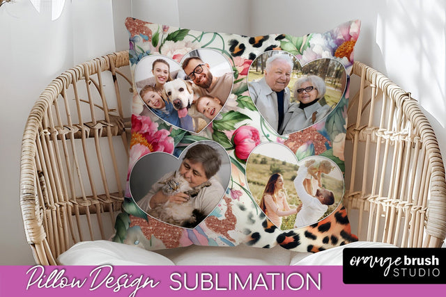 Flowers Photo Frame Pillow Sublimation - Add Your Picture Sublimation OrangeBrushStudio 