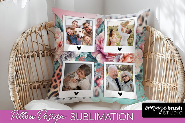 Flowers Photo Frame Pillow Sublimation - Add Your Picture Sublimation OrangeBrushStudio 