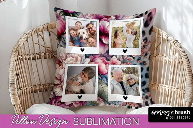 Flowers Photo Frame Pillow Sublimation - Add Your Picture Sublimation OrangeBrushStudio 
