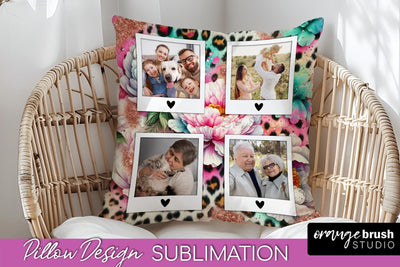 Flowers Photo Frame Pillow Sublimation - Add Your Picture Sublimation OrangeBrushStudio 