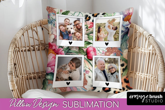 Flowers Photo Frame Pillow Sublimation - Add Your Picture Sublimation OrangeBrushStudio 