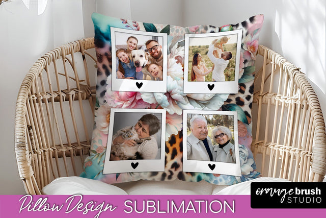 Flowers Photo Frame Pillow Sublimation - Add Your Picture Sublimation OrangeBrushStudio 