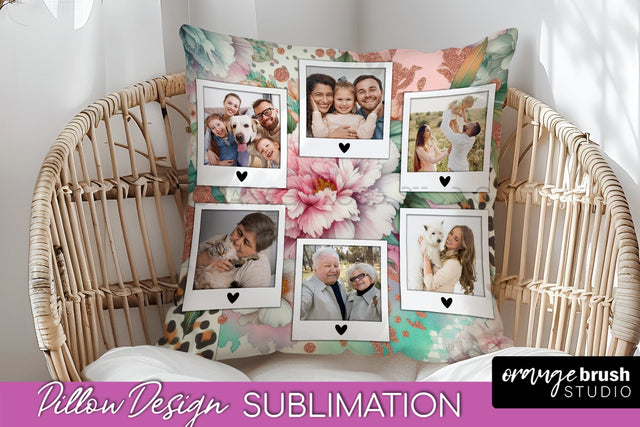 Flowers Photo Frame Pillow Sublimation - Add Your Picture Sublimation OrangeBrushStudio 