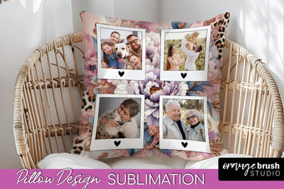 Flowers Photo Frame Pillow Sublimation - Add Your Picture Sublimation OrangeBrushStudio 