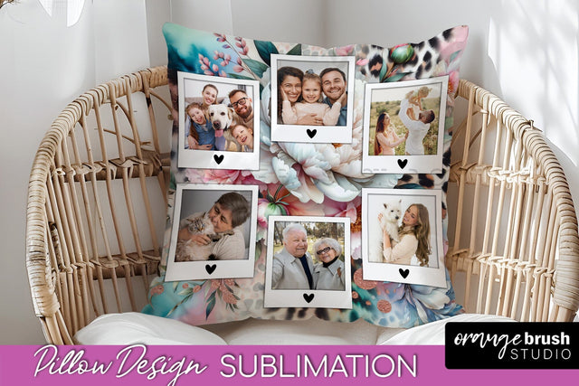 Flowers Photo Frame Pillow Sublimation - Add Your Picture Sublimation OrangeBrushStudio 