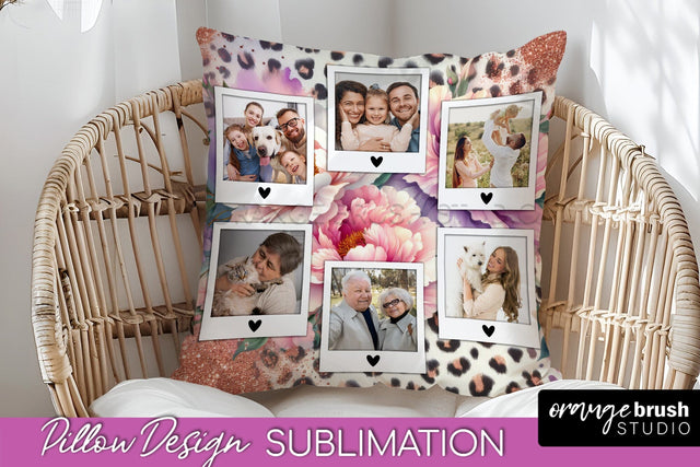Flowers Photo Frame Pillow Sublimation - Add Your Picture Sublimation OrangeBrushStudio 