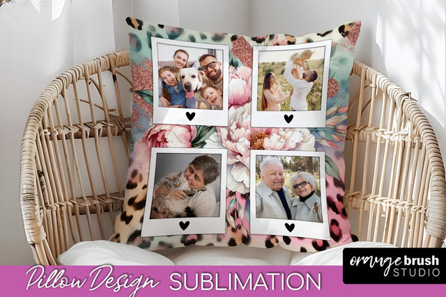 Flowers Photo Frame Pillow Sublimation - Add Your Picture Sublimation OrangeBrushStudio 