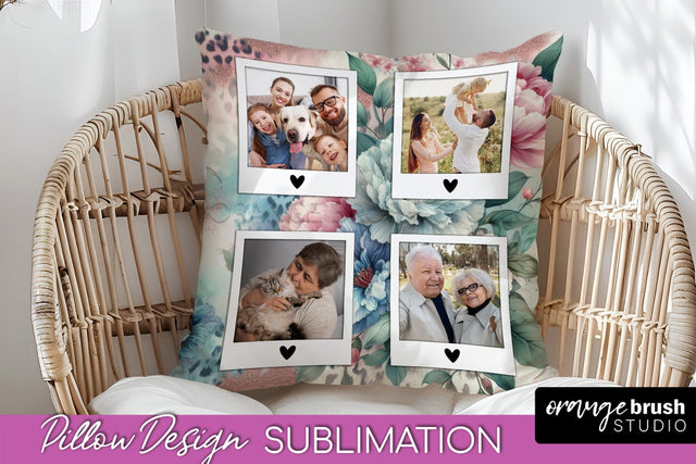 Flowers Photo Frame Pillow Sublimation - Add Your Picture Sublimation OrangeBrushStudio 