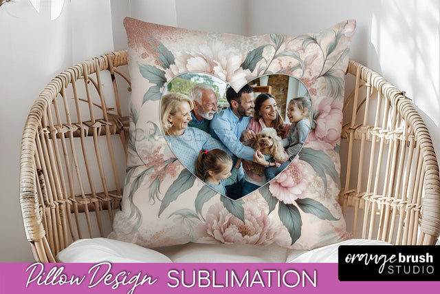 Flowers Photo Frame Pillow Sublimation - Add Your Picture Sublimation OrangeBrushStudio 