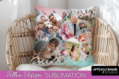 Flowers Photo Frame Pillow Sublimation - Add Your Picture Sublimation OrangeBrushStudio 