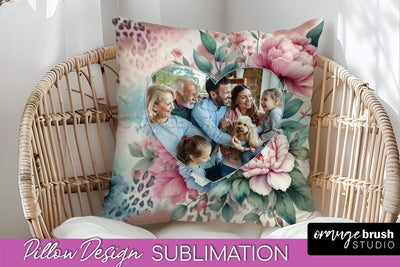 Flowers Photo Frame Pillow Sublimation - Add Your Picture Sublimation OrangeBrushStudio 