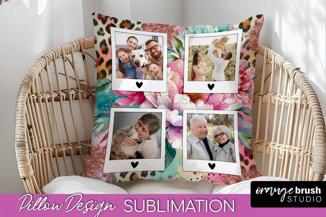 Flowers Photo Frame Pillow Sublimation - Add Your Picture Sublimation OrangeBrushStudio 