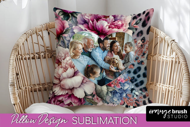 Flowers Photo Frame Pillow Sublimation - Add Your Picture Sublimation OrangeBrushStudio 