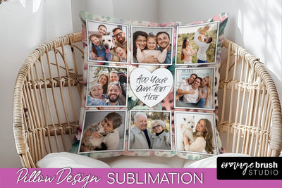 Flowers Photo Frame Pillow Sublimation - Add Your Picture Sublimation OrangeBrushStudio 