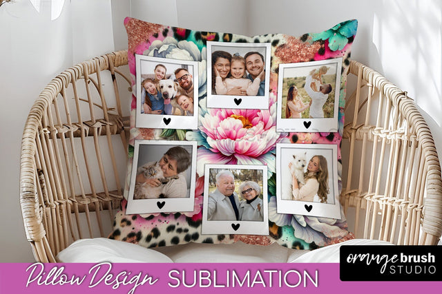 Flowers Photo Frame Pillow Sublimation - Add Your Picture Sublimation OrangeBrushStudio 