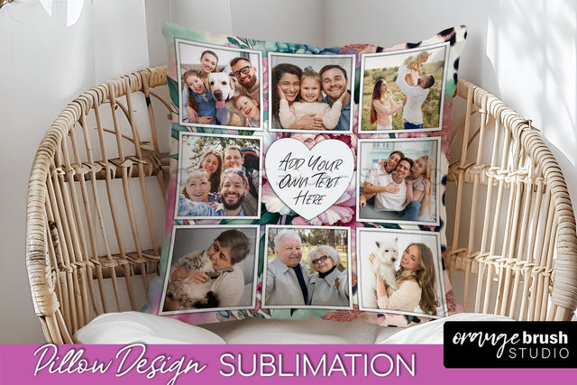 Flowers Photo Frame Pillow Sublimation - Add Your Picture Sublimation OrangeBrushStudio 