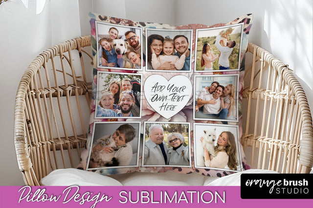 Flowers Photo Frame Pillow Sublimation - Add Your Picture Sublimation OrangeBrushStudio 