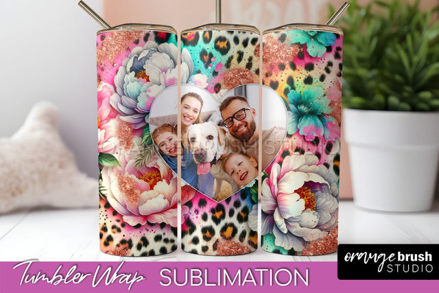 Flowers Photo Frame Tumbler PNG - Add Picture Tumbler Wrap Sublimation OrangeBrushStudio 