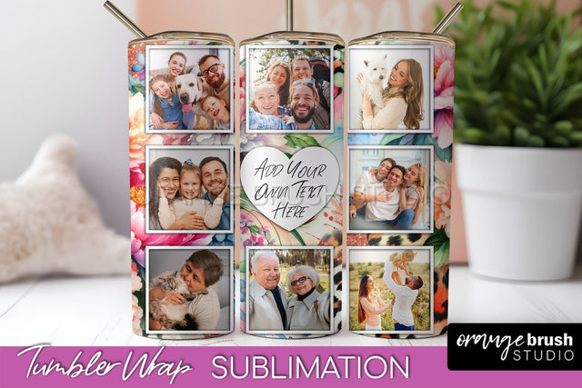 Flowers Photo Frame Tumbler PNG - Add Picture Tumbler Wrap Sublimation OrangeBrushStudio 