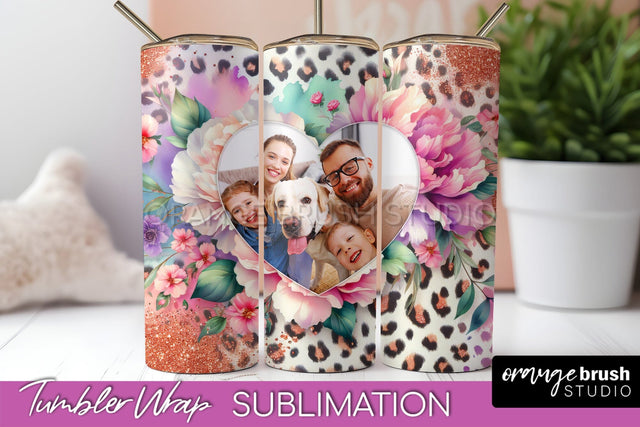 Flowers Photo Frame Tumbler PNG - Add Picture Tumbler Wrap Sublimation OrangeBrushStudio 
