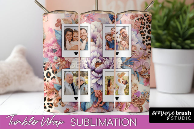 Flowers Photo Frame Tumbler PNG - Add Picture Tumbler Wrap Sublimation OrangeBrushStudio 