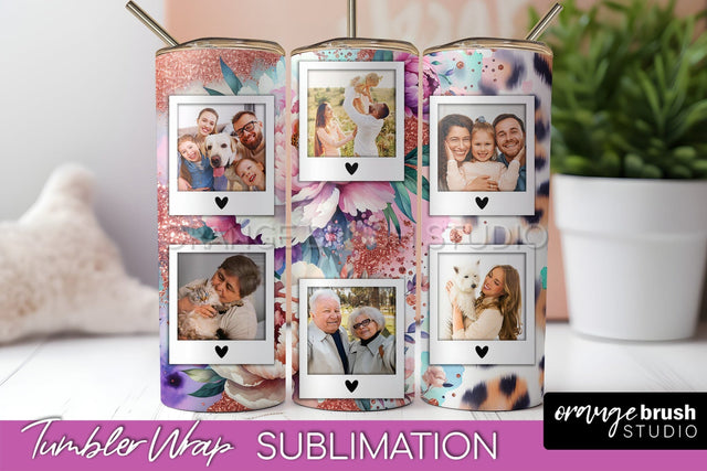 Flowers Photo Frame Tumbler PNG - Add Picture Tumbler Wrap Sublimation OrangeBrushStudio 