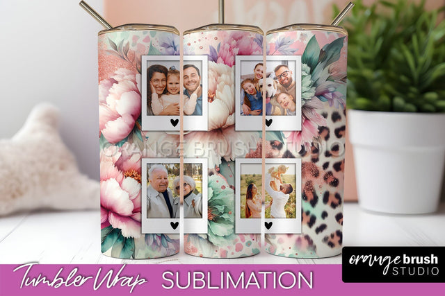 Flowers Photo Frame Tumbler PNG - Add Picture Tumbler Wrap Sublimation OrangeBrushStudio 