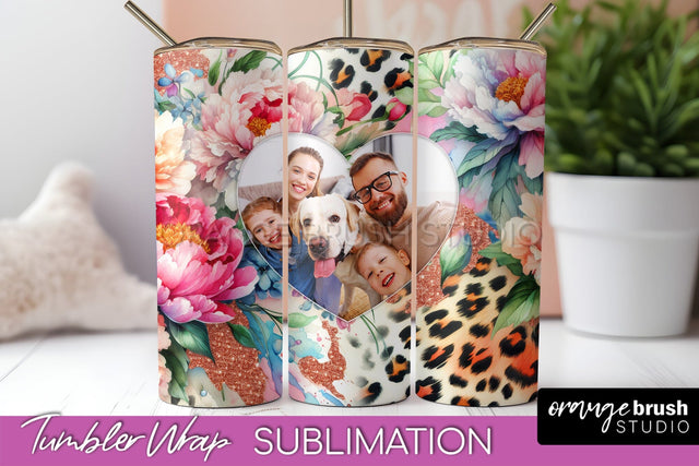 Flowers Photo Frame Tumbler PNG - Add Picture Tumbler Wrap Sublimation OrangeBrushStudio 