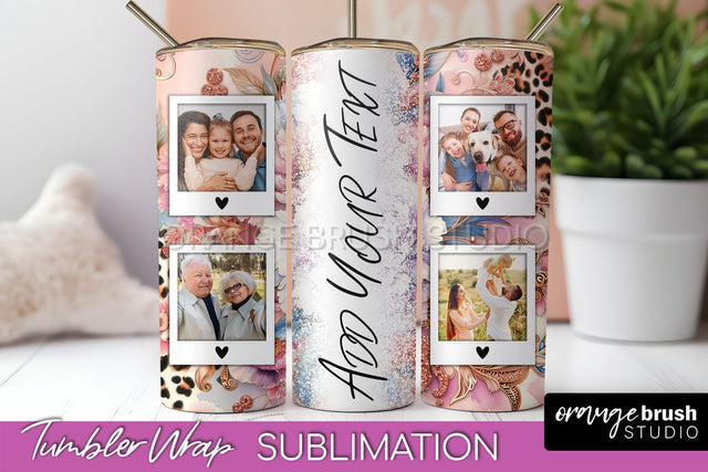 Flowers Photo Frame Tumbler PNG - Add Picture Tumbler Wrap Sublimation OrangeBrushStudio 
