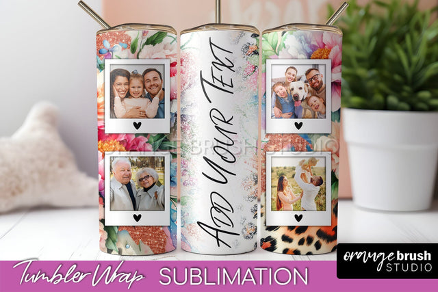 Flowers Photo Frame Tumbler PNG - Add Picture Tumbler Wrap Sublimation OrangeBrushStudio 