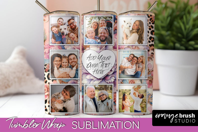 Flowers Photo Frame Tumbler PNG - Add Picture Tumbler Wrap Sublimation OrangeBrushStudio 