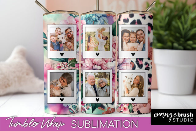 Flowers Photo Frame Tumbler PNG - Add Picture Tumbler Wrap Sublimation OrangeBrushStudio 