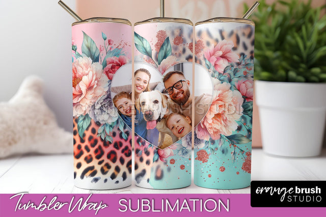 Flowers Photo Frame Tumbler PNG - Add Picture Tumbler Wrap Sublimation OrangeBrushStudio 
