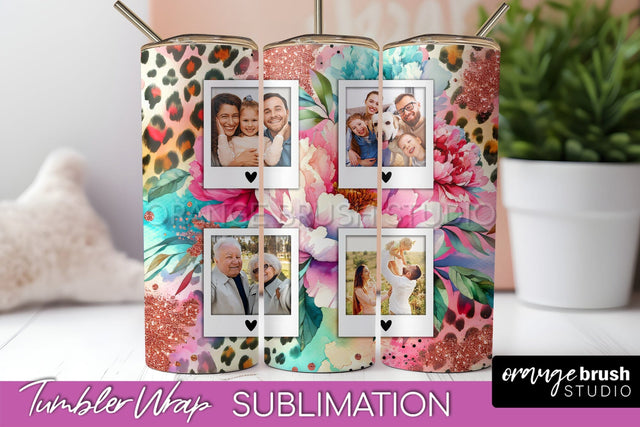 Flowers Photo Frame Tumbler PNG - Add Picture Tumbler Wrap Sublimation OrangeBrushStudio 