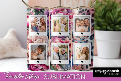 Flowers Photo Frame Tumbler PNG - Add Picture Tumbler Wrap Sublimation OrangeBrushStudio 