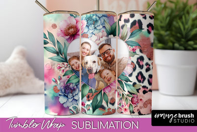 Flowers Photo Frame Tumbler PNG - Add Picture Tumbler Wrap Sublimation OrangeBrushStudio 