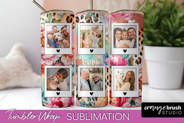 Flowers Photo Frame Tumbler PNG - Add Picture Tumbler Wrap Sublimation OrangeBrushStudio 