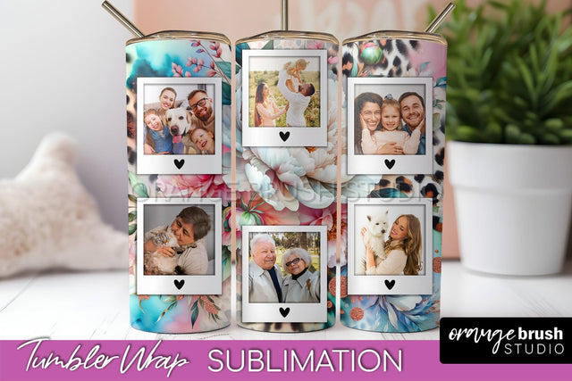 Flowers Photo Frame Tumbler PNG - Add Picture Tumbler Wrap Sublimation OrangeBrushStudio 
