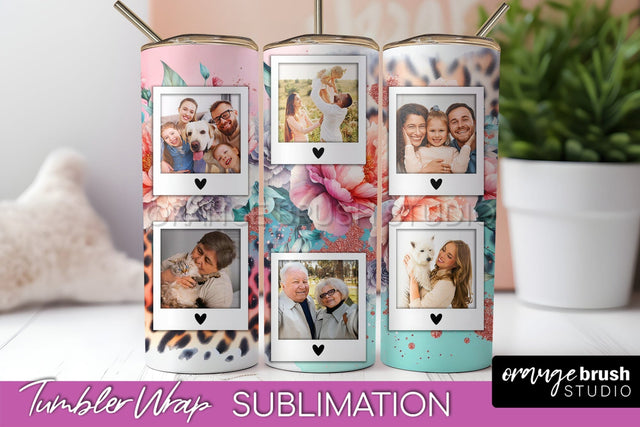 Flowers Photo Frame Tumbler PNG - Add Picture Tumbler Wrap Sublimation OrangeBrushStudio 