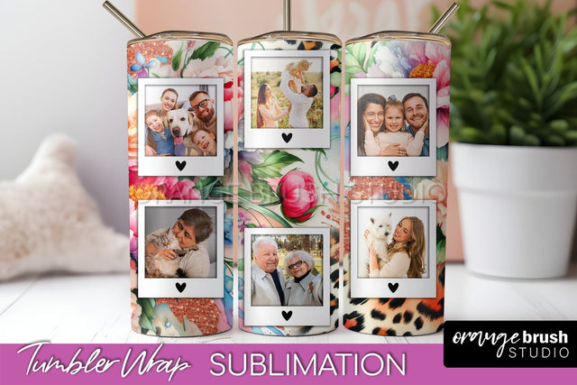 Flowers Photo Frame Tumbler PNG - Add Picture Tumbler Wrap Sublimation OrangeBrushStudio 