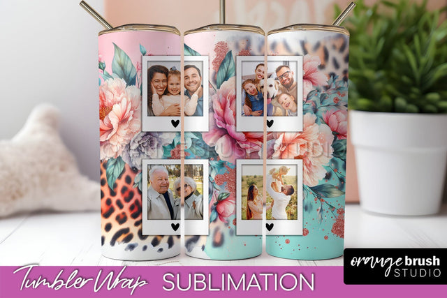 Flowers Photo Frame Tumbler PNG - Add Picture Tumbler Wrap Sublimation OrangeBrushStudio 