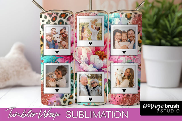 Flowers Photo Frame Tumbler PNG - Add Picture Tumbler Wrap Sublimation OrangeBrushStudio 