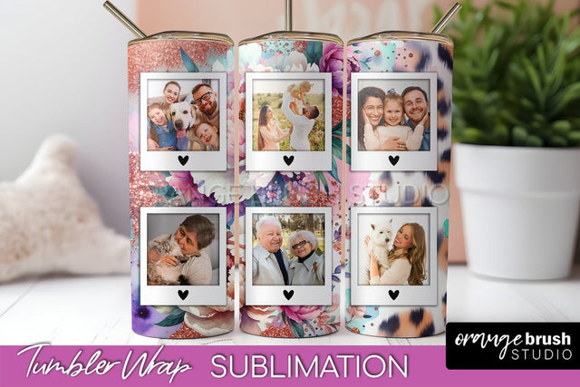 Flowers Photo Frame Tumbler PNG - Add Picture Tumbler Wrap Sublimation OrangeBrushStudio 