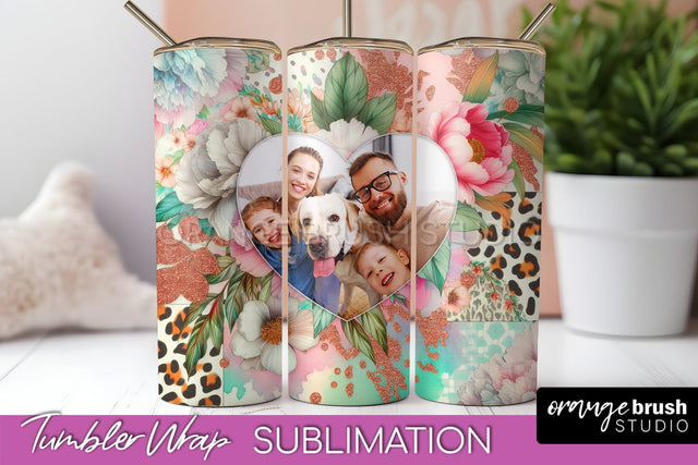 Flowers Photo Frame Tumbler PNG - Add Picture Tumbler Wrap Sublimation OrangeBrushStudio 