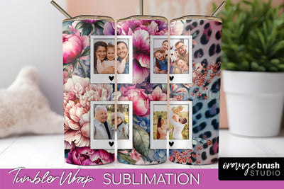 Flowers Photo Frame Tumbler PNG - Add Picture Tumbler Wrap Sublimation OrangeBrushStudio 