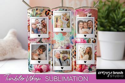 Flowers Photo Frame Tumbler PNG - Add Picture Tumbler Wrap Sublimation OrangeBrushStudio 