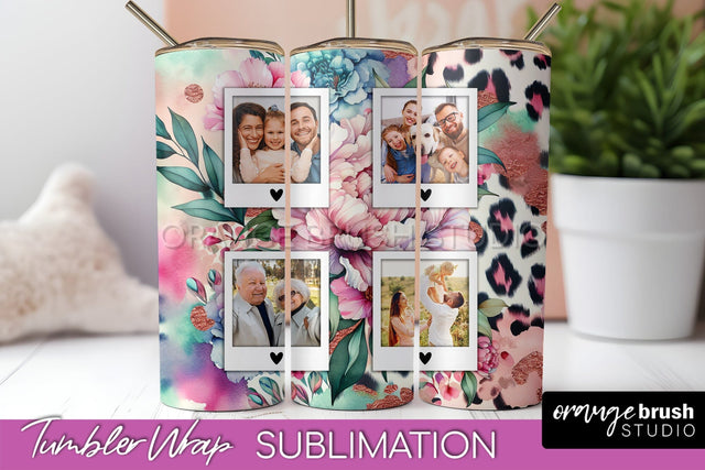 Flowers Photo Frame Tumbler PNG - Add Picture Tumbler Wrap Sublimation OrangeBrushStudio 