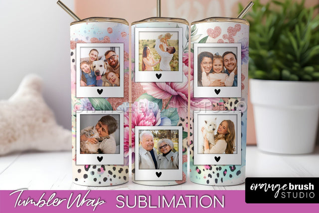 Flowers Photo Frame Tumbler PNG - Add Picture Tumbler Wrap Sublimation OrangeBrushStudio 