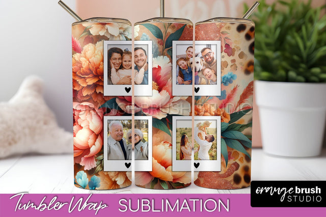 Flowers Photo Frame Tumbler PNG - Add Picture Tumbler Wrap Sublimation OrangeBrushStudio 